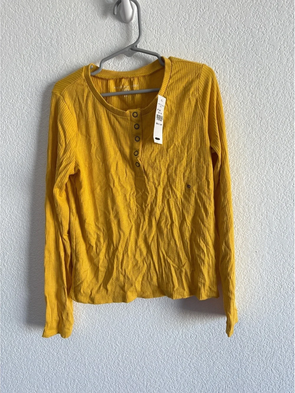 American Eagle Kids Long Sleeve Ribbed Henley Shirt Size 10 (8-9Y) Yellow
